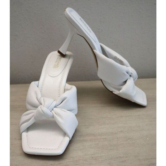 MICHAEL Michael Kors SG23L Women's Sz 8M White Elena Leather Heeled Sandals $135 - Picture 1 of 12